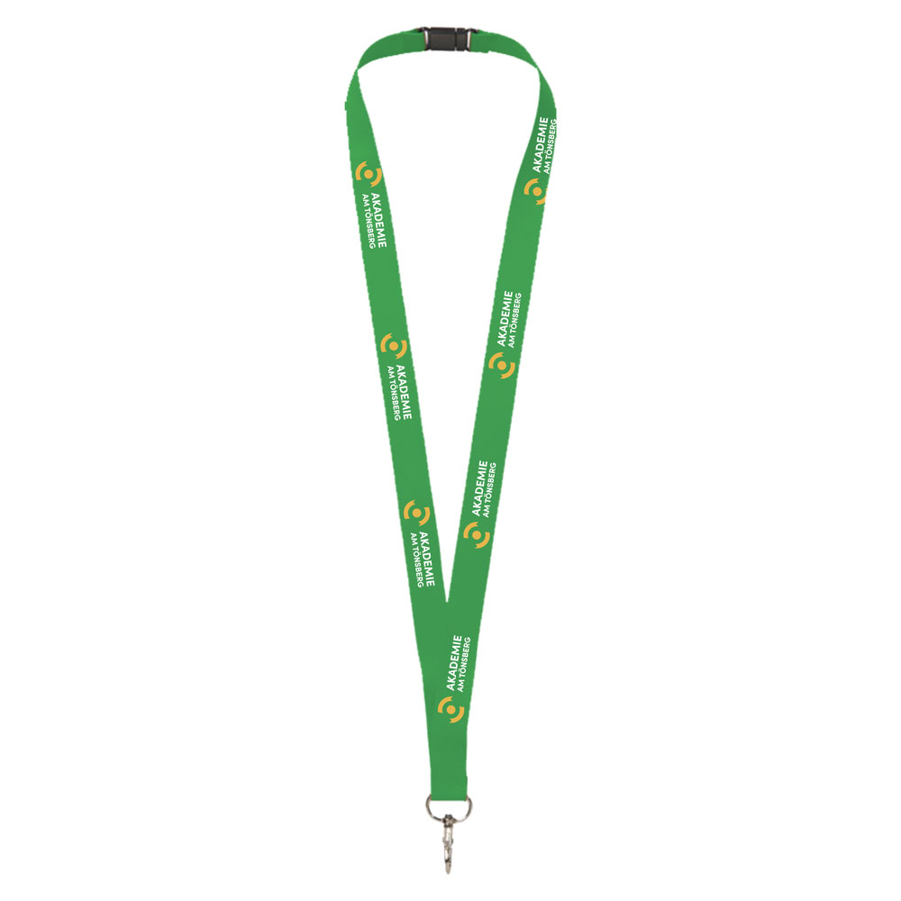 Lanyard aus RPET mit Sicherheitsverschluss  individuell grün Lanyard aus RPET mit Sicherheitsverschluss  individuell grün