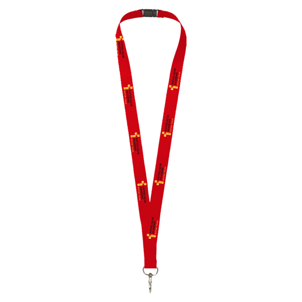 Lanyard aus RPET mit Sicherheitsverschluss  individuell rot Lanyard aus RPET mit Sicherheitsverschluss  individuell rot